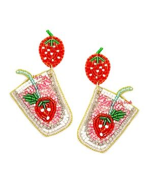 Beaded Strawberry Earring, Seed Bead Fruit Cocktail Smoothie Earring, Lily Posh